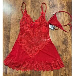 Oh lala cheri Women's Soft Cup Babydoll Lingerie & G-String Red Sz Small NWT